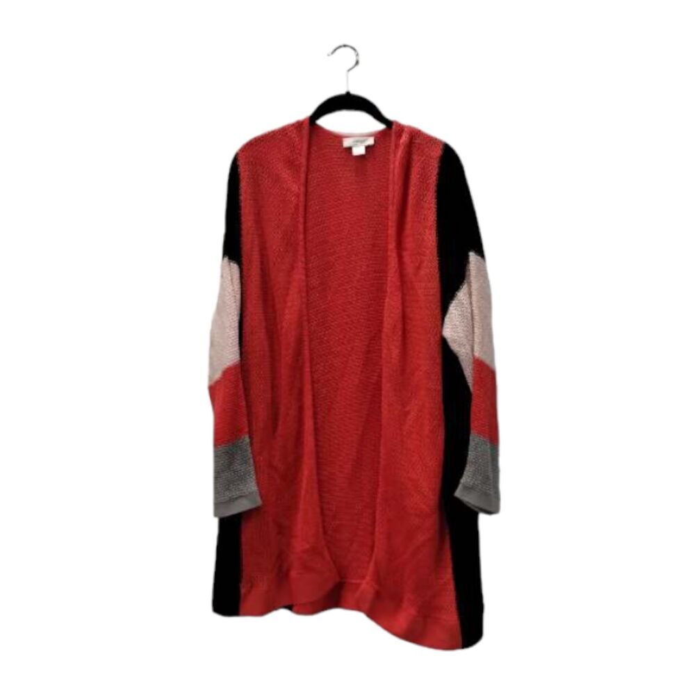 CJ banks dark‎ coral and block color sleeve open front cardigan